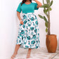 🌸【L-4XL】💃Elegáns, nyomtatott panelekkel díszített, kerek nyakú, derékban szűkített ruha