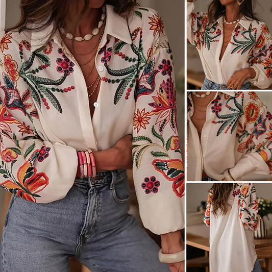 【S-2XL】✨Női virágmintás galléros ing