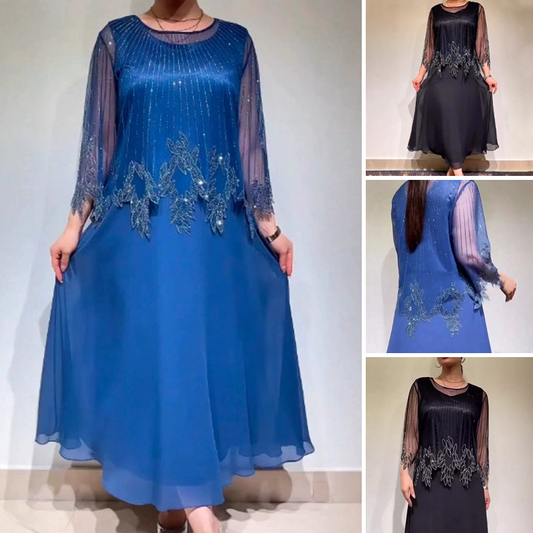 💝Elegáns, egyszínű ruha csillogó, átlátszó réteggel