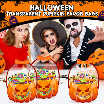 🎃 Készen állsz a „csokit vagy csínyt” játékra? – 10 cipzáras és fogantyús halloweeni tökzsák.