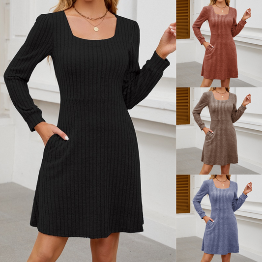 Női lezser elegáns szögletes nyakú ruha