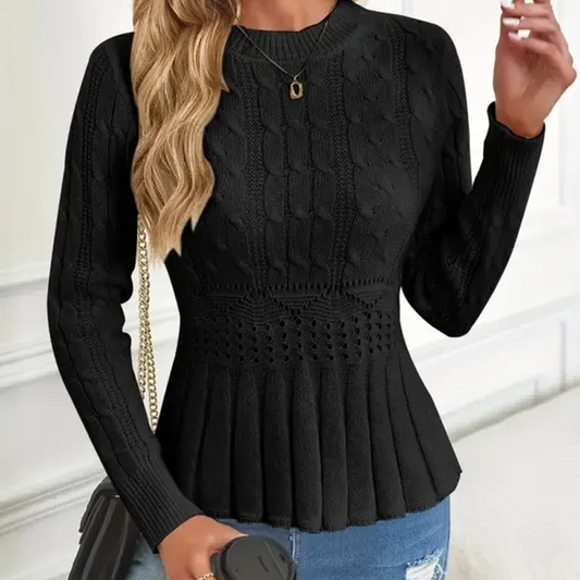 Női vastag kötésű, kerek nyakú peplum pulóver