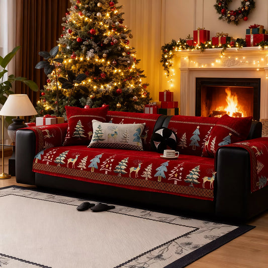 ✨ Puha Chenille kanapéhuzat — szilikon csúszásgátló hátoldal, elegáns szarvas mintázat, mosógépben mosható