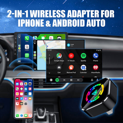 2 az 1-ben vezeték nélküli adapter iPhone és Android Auto eszközökhöz