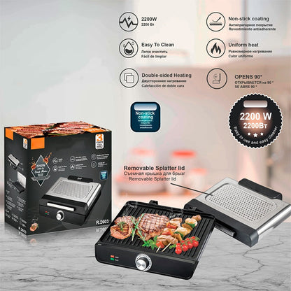 🥩 2200 W-os füstmentes beltéri grill tapadásmentes tálcával