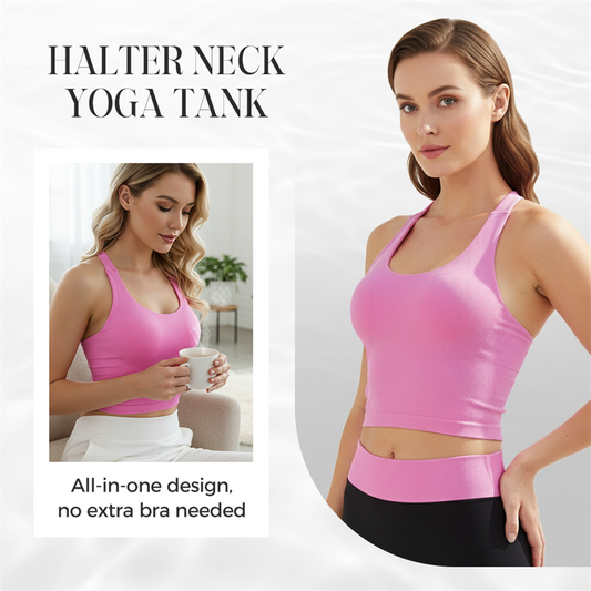 💖Halter nyakú jóga póló beépített melltartóval