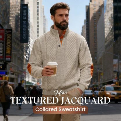 ✨Férfi texturált jacquard galléros pulóver