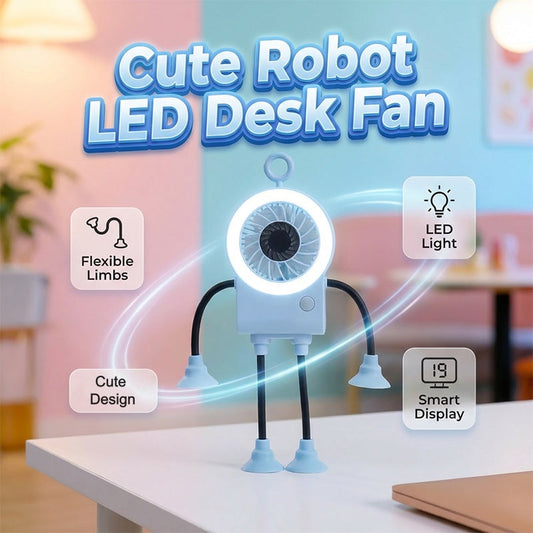 🌬️Rugalmas robot asztali ventilátor LED-es világítással