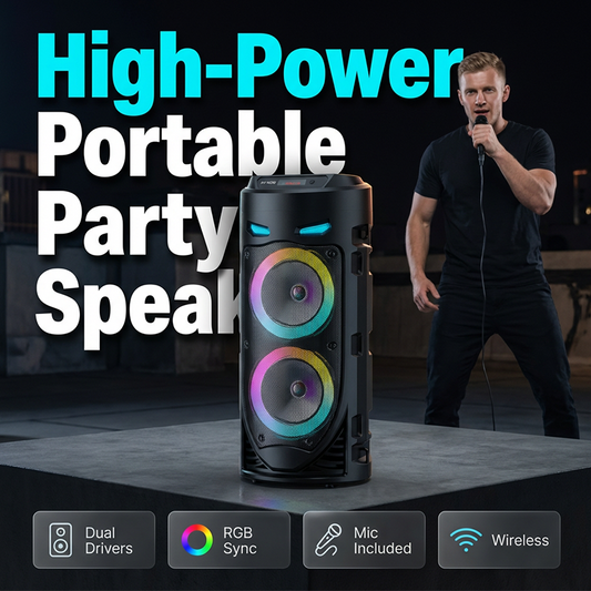 🥳2026-OS AKCIÓ🥳💞 Hordozható Bluetooth-hangszóró mikrofonnal – 16 W-os erős hang, RGB-világítás és vezetékes mikrofon.