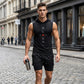 🏃  Férfi ujjatlan kapucnis pulóver és rövidnadrág szett – lélegző és gyorsan száradó 🏋️‍♂️