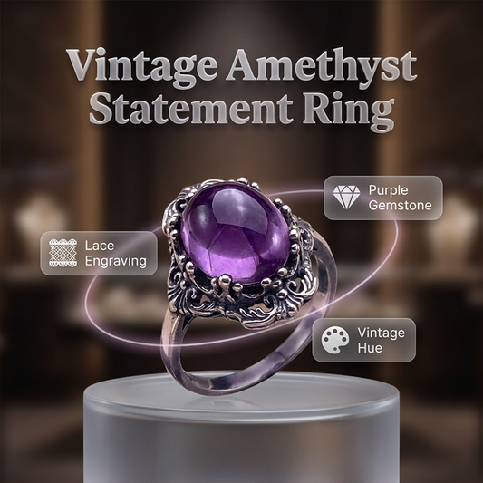 🔮Vintage csipkés ametiszt gyűrű 💍 Finom csipkés, lila ametiszt gyűrű nőknek, ajándéknak