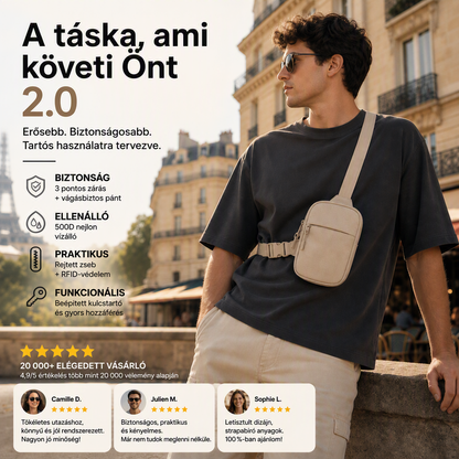 🎒 2.0-as utazó övtáska — 500D-s nejlon, vágásálló, RFID-védelem, 10 színben ✨