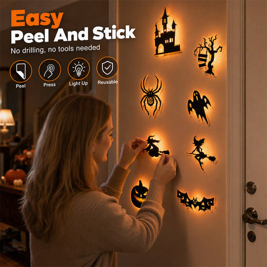 🎃 Most 50% kedvezménnyel! Halloween-i, sötétben világító falmatricák – 3D-s sziluettek, öntapadósak és sötétben világítanak – kiválóan alkalmasak bulikra, hálószobákba és előszobákba 🦇✨
