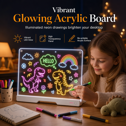 🌈Újratölthető LED-es akril üzenőtábla, 7 db fluoreszkáló tollal, háttérvilágítású rajz- és írótábla, gyermekek számára alkalmas DIY-rajzoláshoz