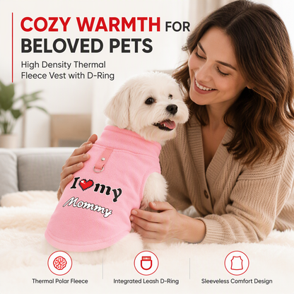 🔥50% KEDVEZMÉNY!!📢🐾 Meleg kutyapulóver pórázgyűrűvel – „Love Daddy & Mommy” felirattal, kényelmes téli sétákhoz ❄️✨