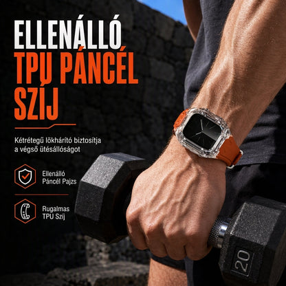 Beépített okosóra-szíj védőtokkal, színblokkos áttetsző sportos szíj 40 mm, 41 mm, 42 mm, 44 mm, 45 mm, 46 mm és 49 mm méretű órákhoz
