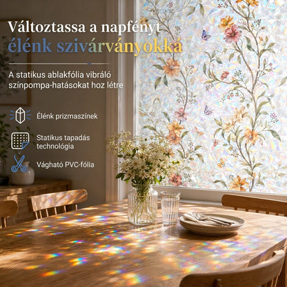 🌈 ✨ 3D Szivárvány Ablakfólia – Statikus Tapadó Privát Üveg Matrica, Ragasztó Nélküli DIY Napfény Fogó és UV Szűrő 🪟